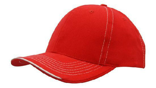 Headwear-Headwear Brushed Heavy Cotton with Contrasting Stitching and Open Lip Sandwich Cap-Red/White / Free Size-Uniform Wholesalers - 5