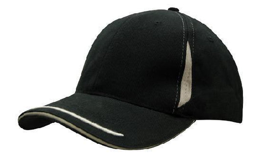 Headwear-Headwear  Brushed Heavy Cotton with Crown Inserts, Peak Trim & Sandwich Cap-Black/Grey / Free Size-Uniform Wholesalers - 3