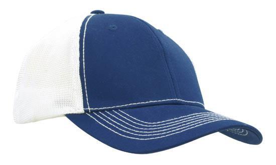 Headwear-Headwear Chino Twill with Hi Tech Mesh Back-White/Royal / Free Size-Uniform Wholesalers - 6